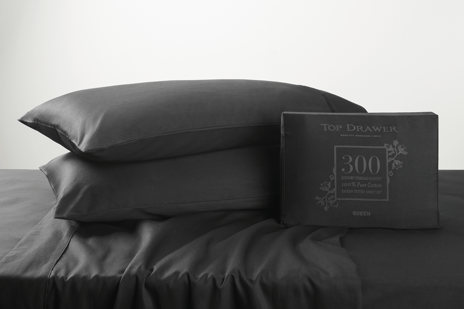 300TC 100% Cotton Sheet Set by Top Drawer - Black